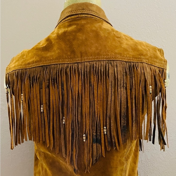 LEATHER RANCH Vintage 80’s SUEDE Western Beaded Leather VEST Size 1 - Picture 8 of 16